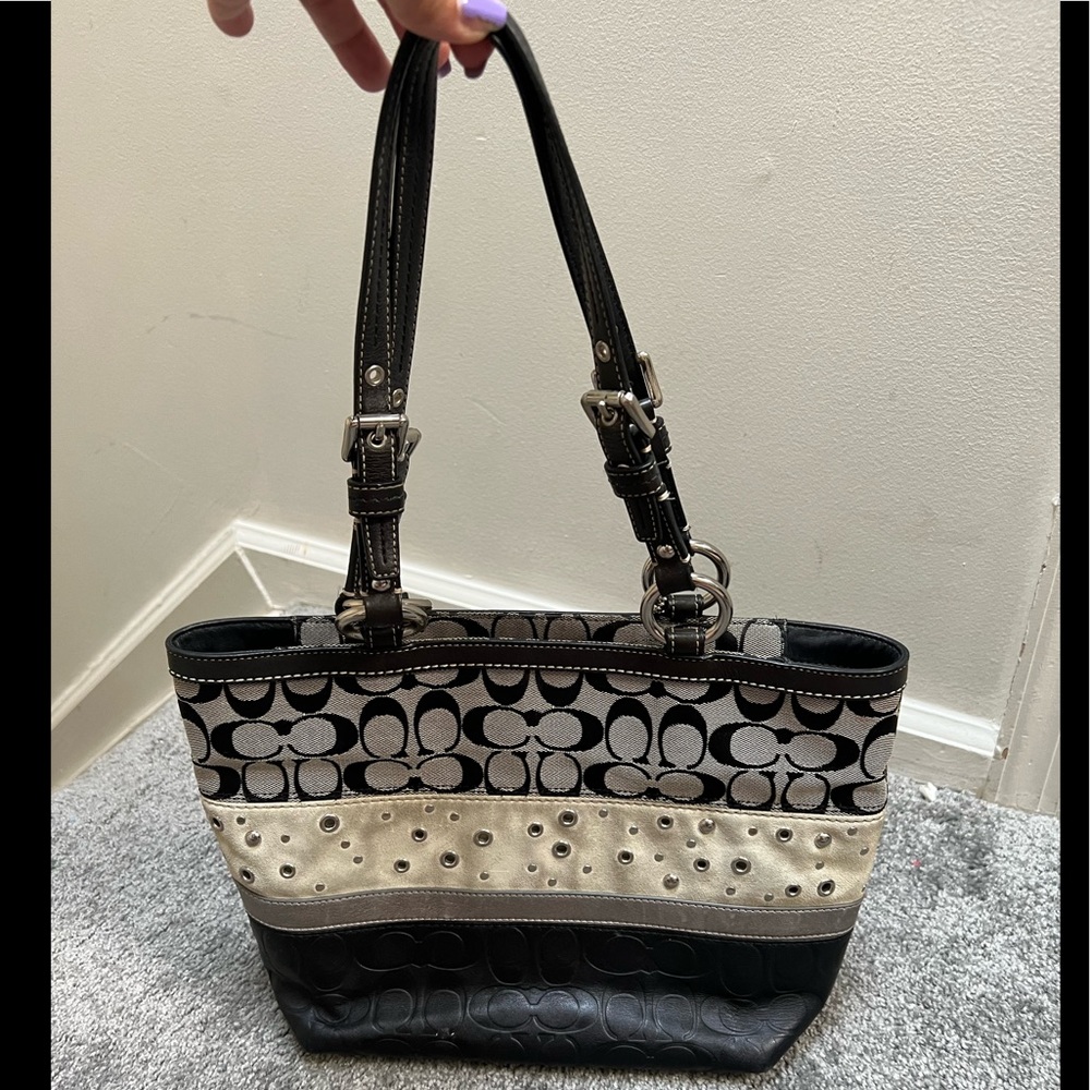 Coach purse handbag, black gray silver
